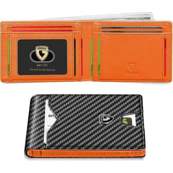 Slim RFID Wallet for Men Carbon Fiber Leather Bifold Credit Card Holder Gift - Picture 1 of 7